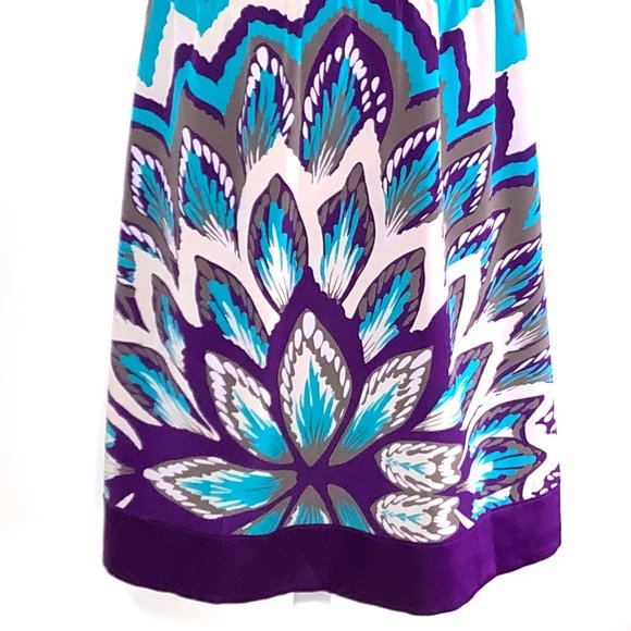 Gianni Bini Boho Dress Purple Aqua Blue White Tan Size 4 Paisley V-Neck - Picture 3 of 9